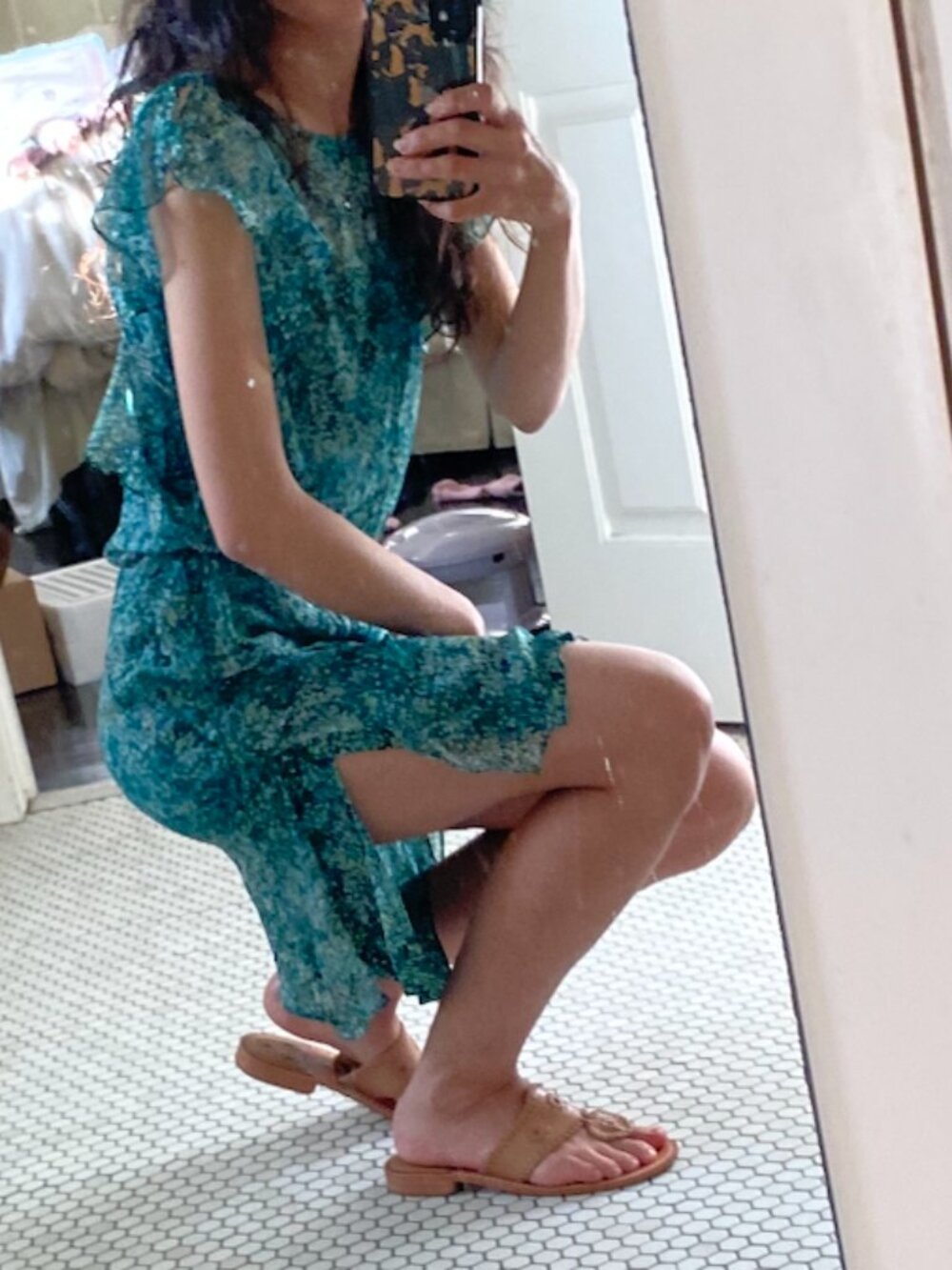 vintage Diane von Furstenberg silk green floral ruffle dress